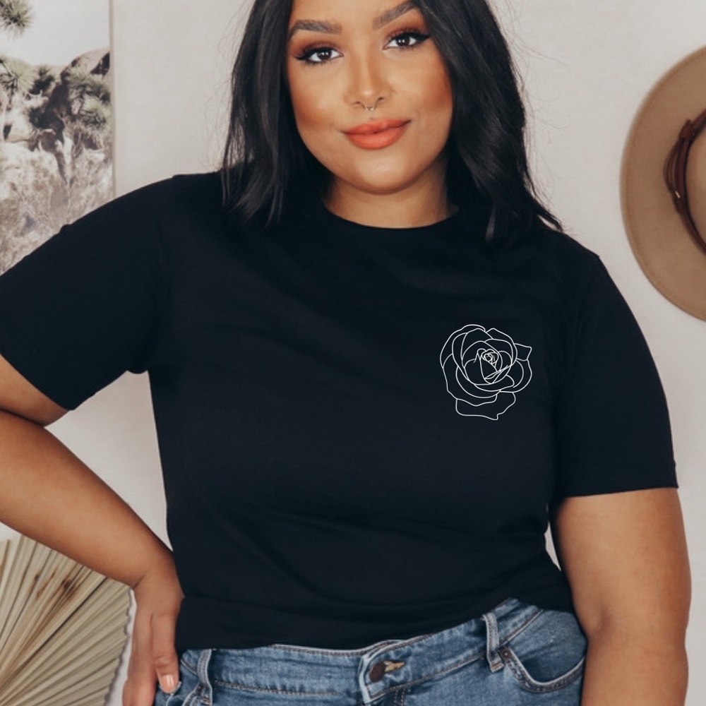Hand Drawn Rose Graphic Cotton Tee Shirt S-5X